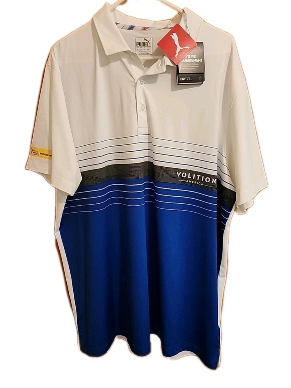 NWT Puma Volition Golf Polo Shirt Mens Size X Large American Blue White Striped